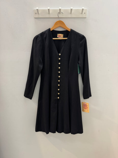 90s Katie Black Dress with Buttons Size XS