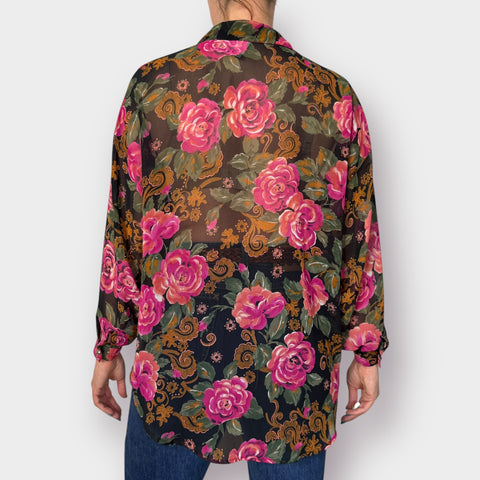 90s Express Compagnie Floral Sheer Blouse Size XL