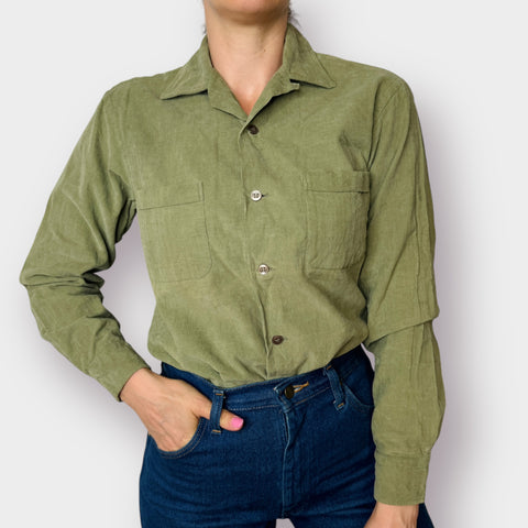 70s Workwear Green Corduroy Shirt Size S