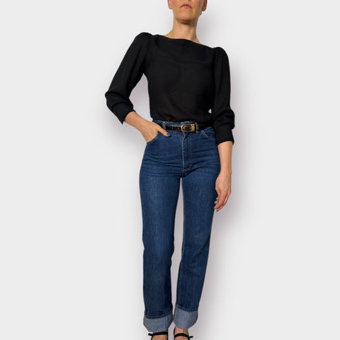 80s Jessica Martin Black Sheer Blouse Size S