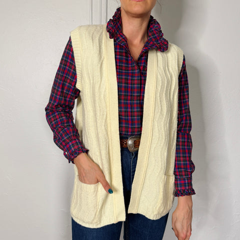 80s Cream Open Tunic Vest Size L