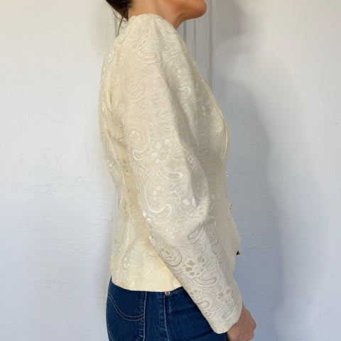 80s Karen Miller cream embellished Top Size M