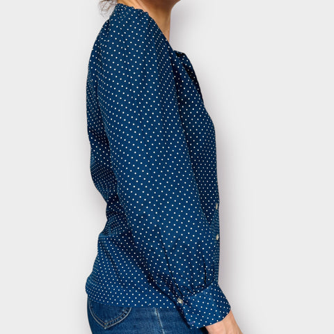 70s Navy Polka Dot Blouse Size M