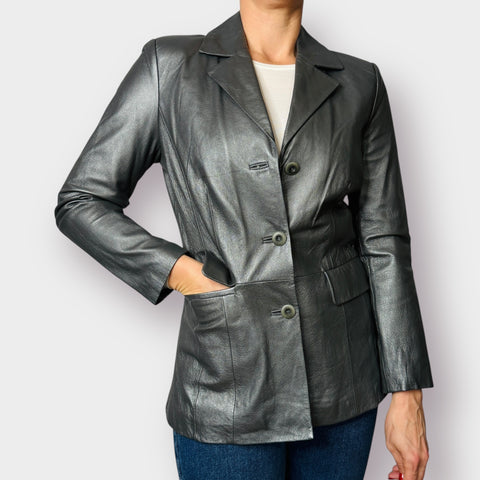 Y2K Jerry Lewis Silver Leather Jacket Size XS