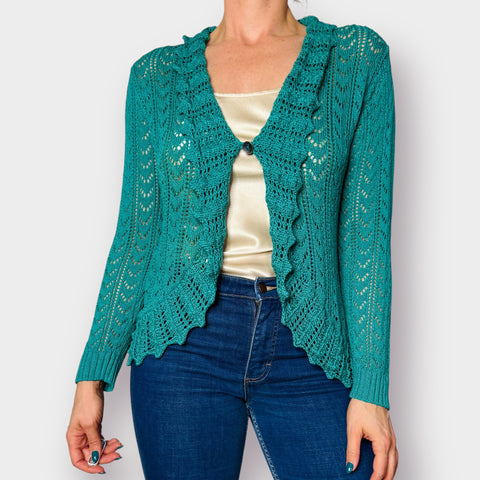 Y2K Jenny Teal Crochet Cardigan Size L