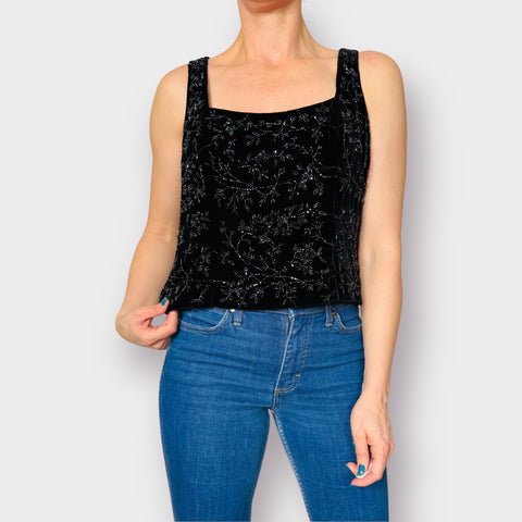90s Kay Unger Black Beaded Corset Style Top Size M/L
