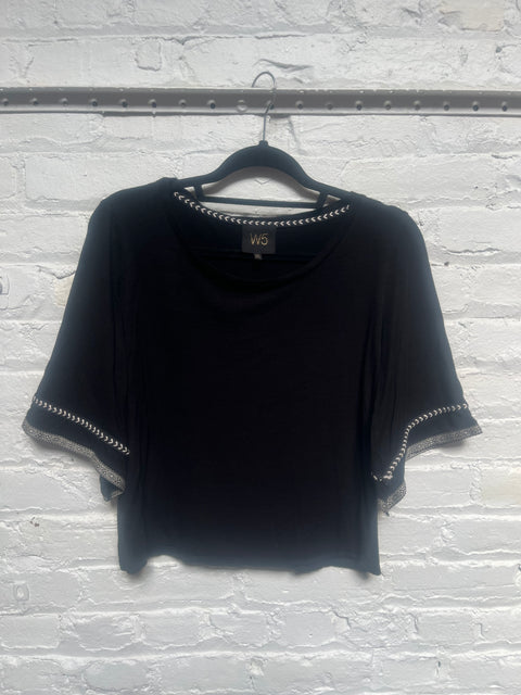 90s W5 Black Knot Trimmed Sleeve Top Size S