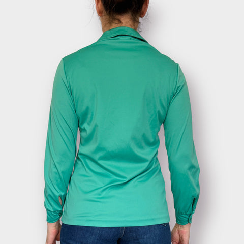70s Catalina Green long sleeve blouse Size M