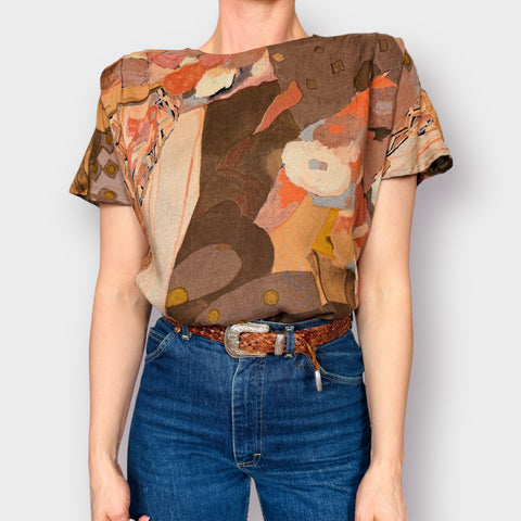 80s Casual Corner Tan Brown Blouse Size S