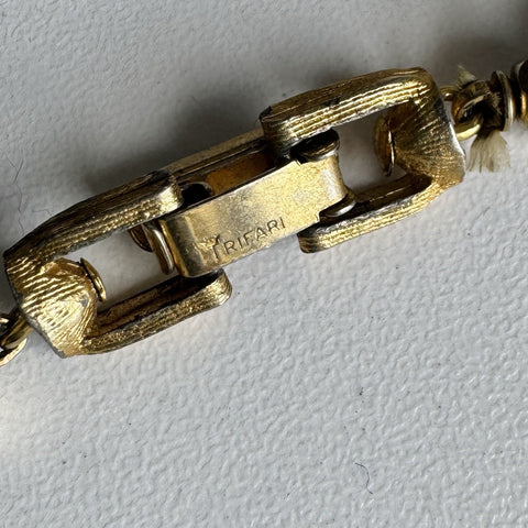 Vintage Trifari Gold Bead Necklace 1930-1955 Crown Stamp