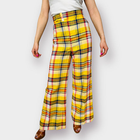 70s Time and Place Yellow Plaid Bell Bottoms Size XS