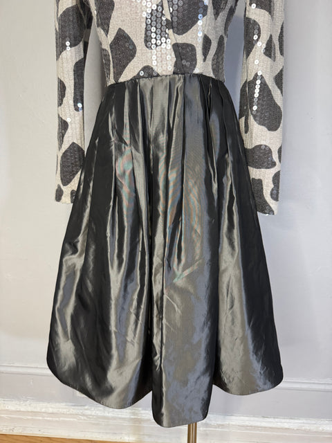 80s Chetta B Silver Sequin Top Cocktail Dress Size XS
