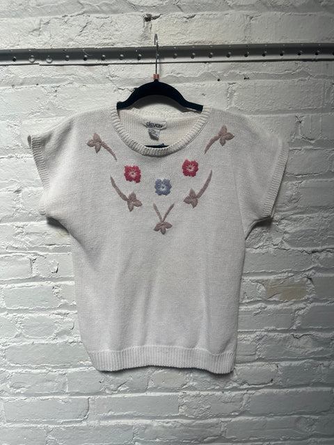 90s Devon Cream Floral Sweater Top Size S
