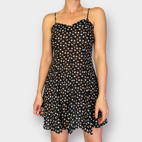 90s Sense Black Tan Floral Dress Size M