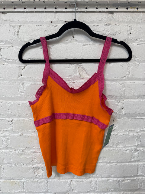 Y2K Orange Pink Lace Tank Size S