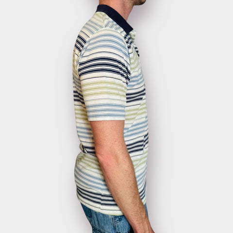 90s Navy Green Striped Polo Size L