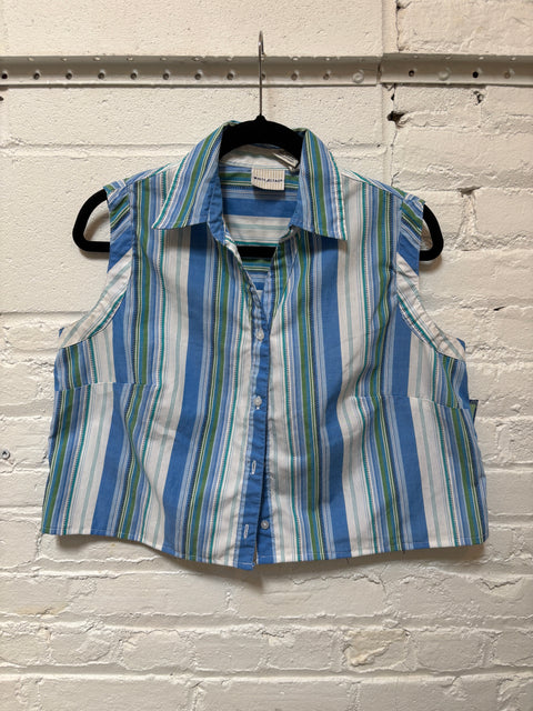 90s White Stagg Striped Sleeveless Size L