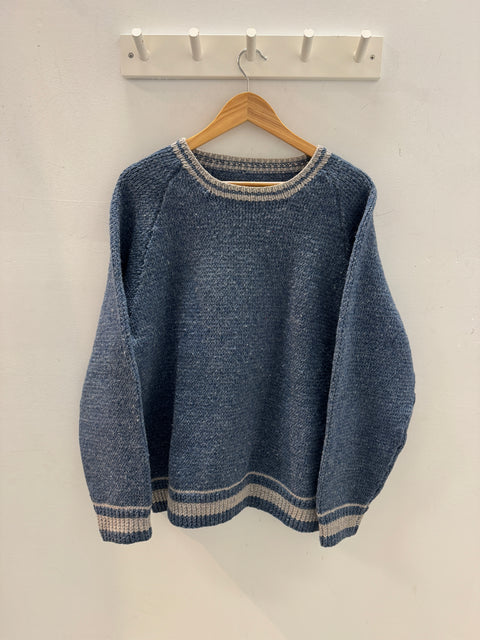 90s Wool Gray/Blue Sweater with Gray Trim Size XL