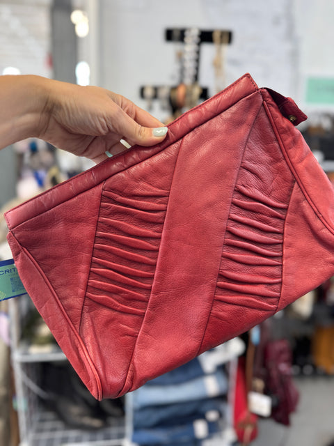 90s Red Leather Large Clutch