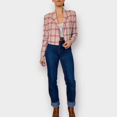 Y2K Worthington Pink Plaid Crop Blazer Size 8
