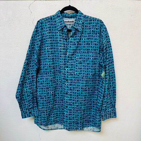 90s Weekends Teal Cotton Button Front Shirt Size M