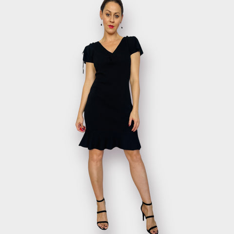 90s Carolyn Eve Black Ruffed Hem Dress Size M