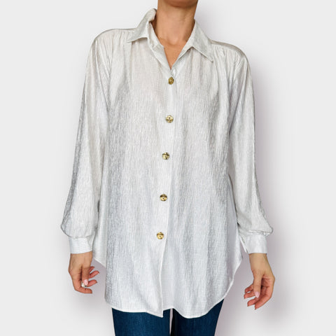 90s Joanna White Crepe Blouse Size XL