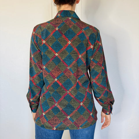 90s Tess Diamond Pattern Blouse Size M