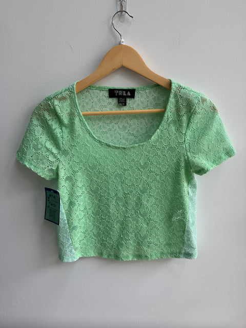 Y2K Tela Green Lace Crop Top Size XS
