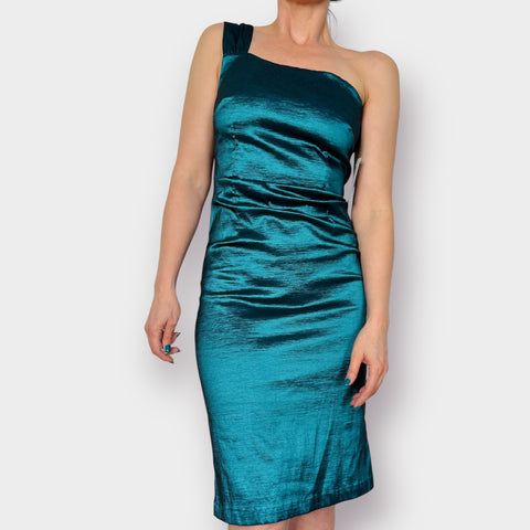 90s Rock Steady Teal One Shoulder Dress Size M
