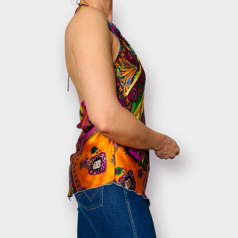 2000s Andrea Behar Silk Jeweled Top Size L