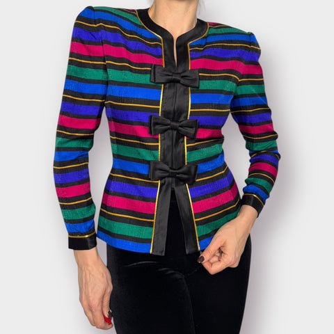 80s Adrianna Papell Striped Blazer with Bows Size S