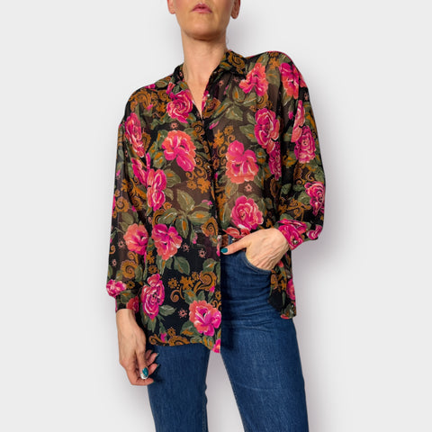 90s Express Compagnie Floral Sheer Blouse Size XL