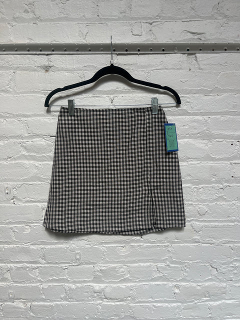 90s Black White Plaid Mini Skirt Size XS