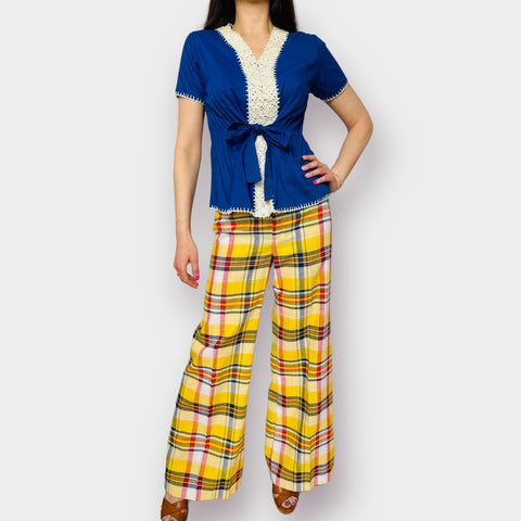70s Time and Place Yellow Plaid Bell Bottoms Size XS