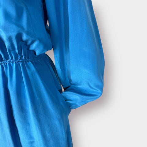 80s Argenti Blue silk dress w/ teal navy pink Size XS