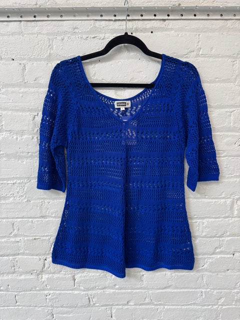 Y2K Studio 8 Blue Crochet Top Size L