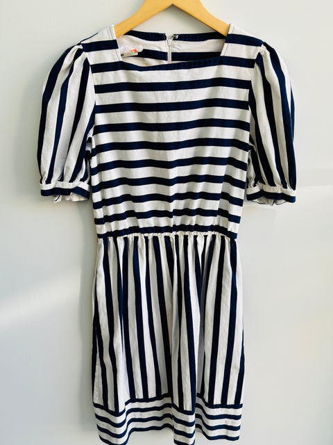 80s David Warren Navy White Striped Cotton Dress Size S