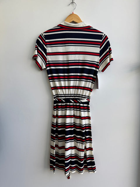 70s Red Cream Navy Striped Dress
