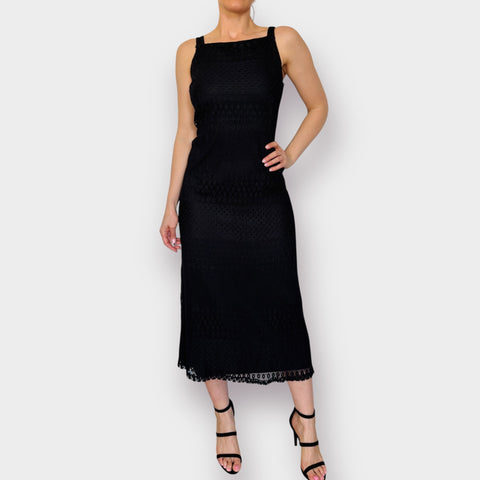 90s Helene Blake Black Crochet Dress Size L