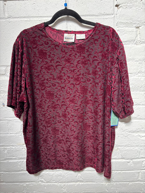 Y2K Bentley Maroon Velvet Burnout Top Size 2X