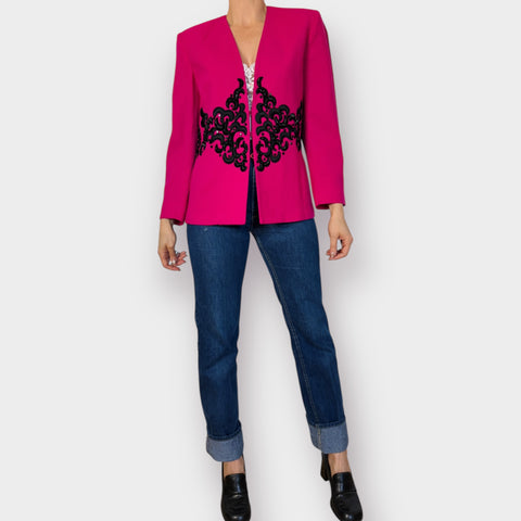 90s Lillie Rubin Pink Blazer with Black embellishment Size M