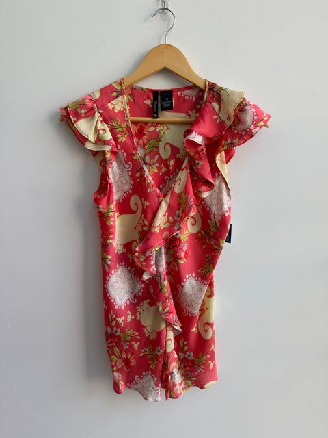 00s New Directions Peach Floral Sleeveless Blouse Size S