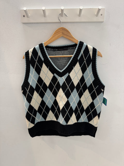 Y2K Knitpia Blue Black Argyle Vest Size L