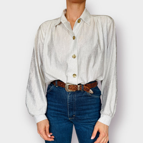 90s Joanna White Crepe Blouse Size XL