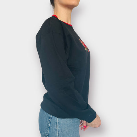 90s Black and Red Cardinal and Holly Holiday Crewneck Size M