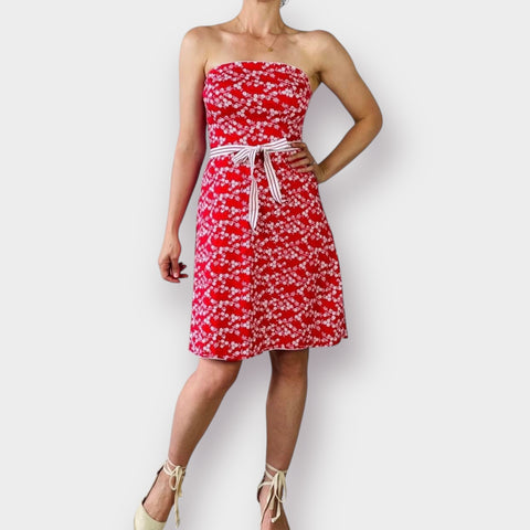 Y2K Faith Heart Passion Red White Strapless Dress Size 7