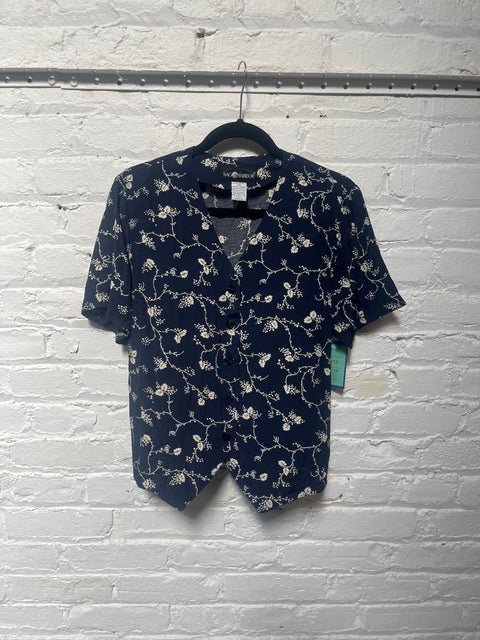 90s Sag Harbpr Navy Cream Floral Top Size M