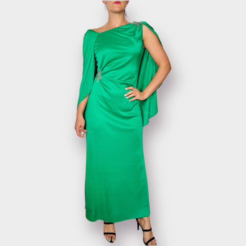 70s Claralura Kelly Green Gown Size M