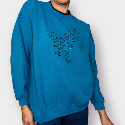 90s PFI Fashions Inc Teak Crewneck with Black Jeweled Leaves Size L